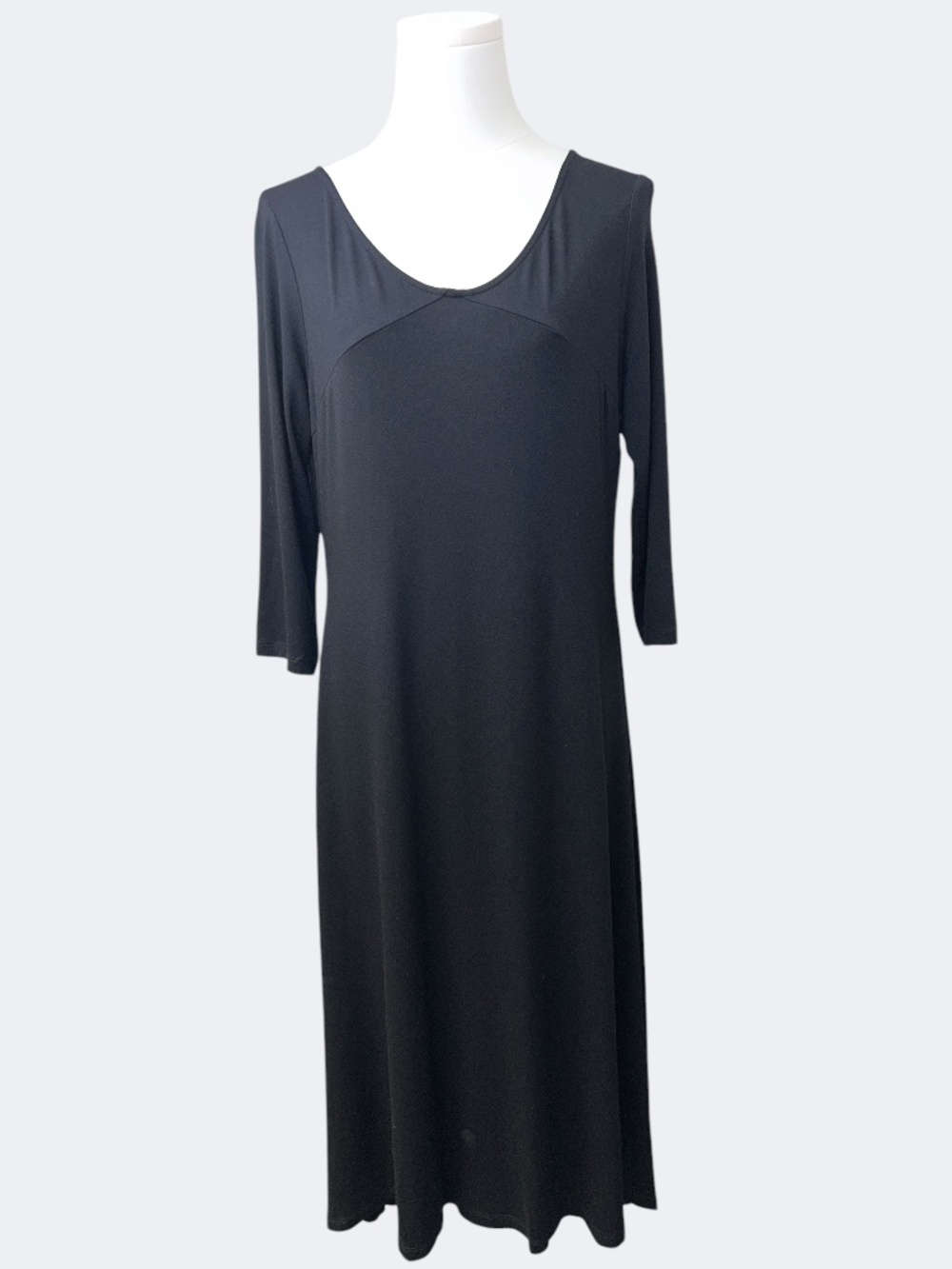 Eileen Fisher Dress S Blk Long Flowy Drape Jersey Scoop Neck 3/4 Sleeve Stretch